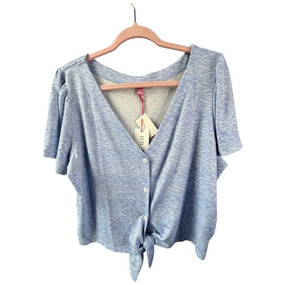 HB by Hale Bob heather blue pajama sleep set tie & button up pull on pant XL NWT - Picture 3 of 6